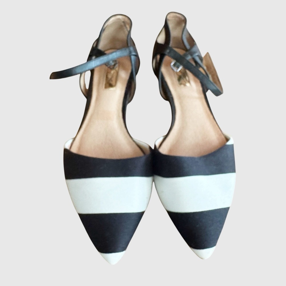Halogen "Kayla" Striped Black White Pointed-Toe D'Orsay Flats Size 7‎
